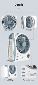 Ventilateur solaire rechargeable avec panneau solaire, lumière LED 8 pouces, radio <span class=keywords><strong>FM</strong></span>, appareil multifonctionnel pour le camping et les activités de plein air - Product Image 4