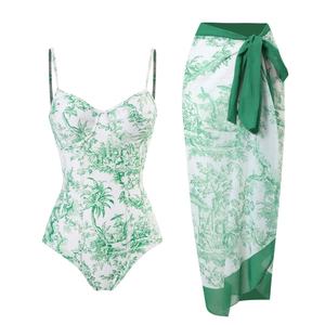 Traje de Baño Personalizado de Talla Grande para Mujer, de Una Pieza, con Falda Cruzada a Juego, Estampado Floral Retro, Conjunto de Dos Piezas - Product Image 4