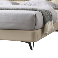 Cadre de lit king size moderne de luxe, design italien, revêtement en cuir véritable, bois de pin, beige, lit double, meubles de chambre à coucher