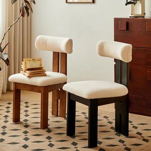 Chaise de salle à manger en bois de style nordique avec dossier rembourré en cuir/mouton ; couleurs personnalisées disponibles L042 - Product Image 4