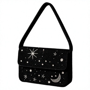 Pochette élégante en lin avec motif étoiles et lune en strass, bandoulière unique, sac de soirée de luxe imperméable fait main pour femme - Product Image 4