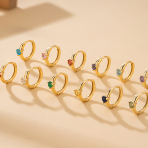 Pendientes de Aro Redondos de Plata de Ley 925 con Baño de Oro de 18K y 12 Piedras de Nacimiento, Delicados y Más Vendidos, para Uso Diario - Product Image 1