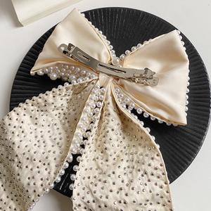 Barrettes à cheveux tendance style coréen vintage de qualité supérieure avec grand nœud et perles pour enfants - Product Image 5