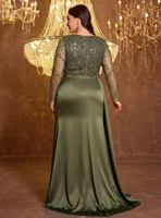 Nouvelles arrivées : Robe de soirée grande taille pour femme, col carré, manches longues, patchwork satiné à sequins, pour mariage et soirée printanière