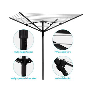 Heavy Duty 45m negro y gris rotatorio línea de lavado al aire libre tierra Spike cubierta plegable ropa Airer ABS organizador de ropa - Product Image 2