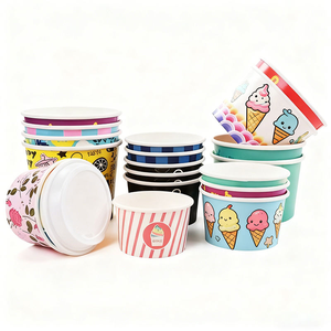Custom Logo Eco-Friendly Single Wall <b>Ice</b> <b>Cream</b> <b>Cups</b> with Paper Lid in 3oz-24oz Sizes - Product Image 1