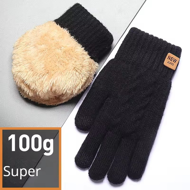 Wholesale Fleece Lined Fashion Warm Black Cable Men Women Knitted Winter Touch Screen Gloves