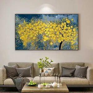 Dropshipping Aesthetic Gold Tree Picture Artist Art 100% Hand Painted Oil Abstract Painting For Room Decoration