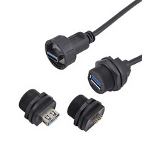 Connecteur d'alimentation USB 2.0 femelle à montage arrière fileté, à vis longues, 0,3M-3M, boîtier en cuivre et nylon, indice de protection IP67, 1,5A