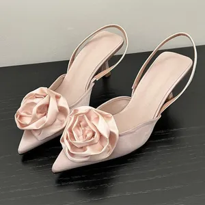 High Quality Pink Rose Pointed Women's Sandals Women's Point Toe Thin Heel High Heel Sandals
