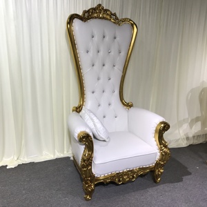 Sillas Trono para Bodas, Cumpleaños, Fiestas y Eventos, Sillas Trono del Rey y la Reina Doradas de Cuero Blanco con Marco Dorado - Product Image 3