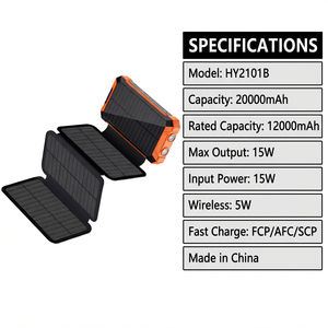 Batterie <span class=keywords><strong>solaire</strong></span> pliable 20000mAh avec 4 panneaux 6W, <span class=keywords><strong>chargeur</strong></span> sans fil 10W, charge rapide, batterie <span class=keywords><strong>solaire</strong></span> portable avec lumière LED - Product Image 6