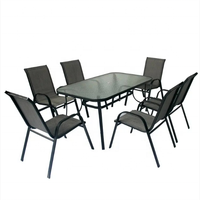 Table à manger d'extérieur en acier et 6 chaises empilables ensemble de meubles bistro de jardin avec parasol