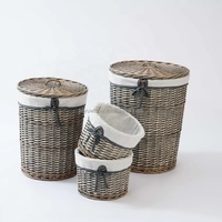Panier à linge rond en osier JY, panier de rangement en saule naturel pour vêtements, organisation domestique, panier à linge avec couvercle