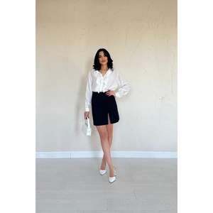 Wholesale Pencil <b>Skirt</b> with Slit and Rose Embroidery Detail Short Mini XS Size <b>Black</b> Cotton Spandex Floral Pattern - Product Image 5