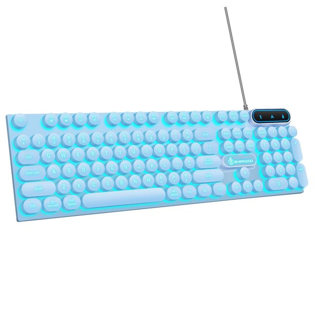 New D500 Punk Suspended Round Keycap Rainbow Backlight USB Wired Mechanical Keyboard