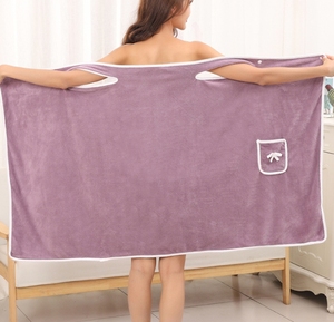 Falda de ducha de terciopelo coral Suave y grueso absorbente lindos bolsillos con lazo se puede usar <span class=keywords><strong>Toalla</strong></span> de baño falda de ducha con <span class=keywords><strong>tirantes</strong></span> - Product Image 6