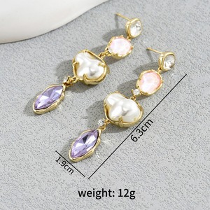 Fashion Dangle <b>Earrings</b> With Zircon And Pearl Inlay Geometric Design For Party Drop <b>Earrings</b> Stainless Steel Ear <b>Post</b> - Product Image 4