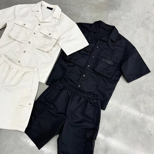 Custom Two Piece Windbreaker <b>Short</b> Set <b>Button</b> <b>up</b> <b>Shirts</b> and Nylon Cargo <b>Shorts</b> Jogging Suit Nylon Windbreaker Tracksuit - Product Image 1