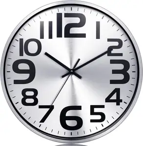 OEM l'orologio da parete rotondo in alluminio in metallo più venduto per vivere l'orologio argento silenzioso personalizzato