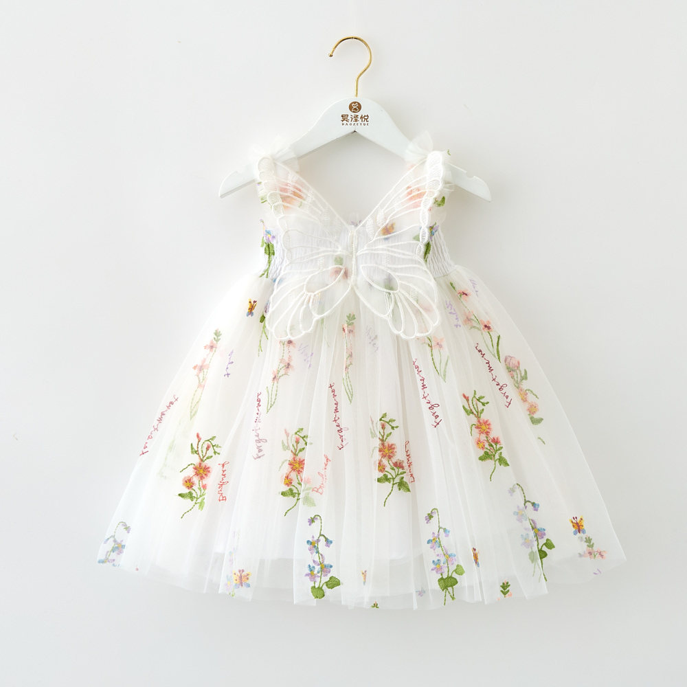 Abiti floreali ricamati bianchi vestito Tulle bambina