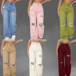 Jeans de Mujer al por Mayor de Alta Calidad, Estilo Retro de Verano, Pierna Recta, Moda Casual, Jeans de Pierna Ancha - Product Image 1