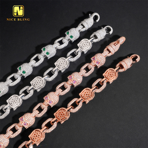 Scheletro di teschio 2025 colorato fiore Moissanite cubano bracciale Ready Stock Hip Hop diamanti fantasia cubano catena di Moissanite 925 - Product Image 5