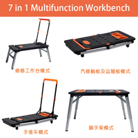 Banc de travail multifonction 7-en-1 pour menuisier, table de travail portative pliable, chevalet, échafaudage, chariot de menuisier