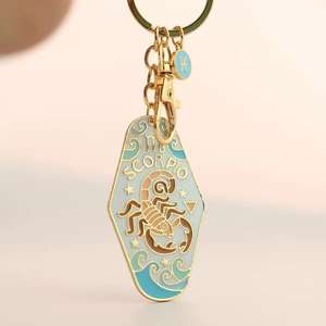 Portachiavi in stile Motel retrò anni '70 con portachiavi in metallo Glitter astrologia regalo stile bohémien stile 12 zodiaco portachiavi regalo di laurea - Product Image 4