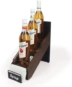 Hot Selling Kitchenware Wood Syrup Bottle Holder Shelf Organizer Rack for Wine Bottles, Dressings, Juice and Napkins