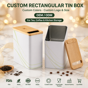 <span class=keywords><strong>Caja</strong></span> Metálica Rectangular Blanca con Tapa <span class=keywords><strong>de</strong></span> <span class=keywords><strong>Madera</strong></span> para Almacenamiento <span class=keywords><strong>de</strong></span> Té y Café, Logotipo Personalizado, Tamaño Personalizado, Grado Alimenticio, Venta al Por Mayor, ISO 9001, Sedex - Product Image 1