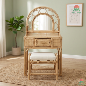 Nhat Minh Rattan <b>Dressing</b> <b>Table</b> <b>With</b> Mirror And Drawer Tropical Style Bedroom Furniture Set - Product Image 3