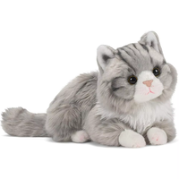Peluche réaliste brodée en polyester, jouet animal chat couché pour enfants et amis, gris argenté, doux au toucher, compressible, Maine