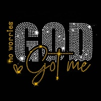 Patch en strass 'Ne vous inquiétez pas, Dieu a ma charge', Citations religieuses, Motif thermocollant en strass, Design de t-shirt scintillant pour T-shirt