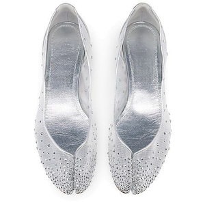 Sandales plates à bout fendu en maille ornées de strass pour femmes, talons plats, diamants, pour pieds larges, grande taille 44, escarpins - Product Image 1