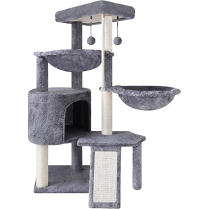 Produit pour chat : Arbre à chat en bois gris moderne, multi-niveaux, du sol au plafond - Product Image 1