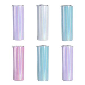 Gobelet isotherme droit de 20 oz en acier inoxydable avec revêtement arc-en-ciel, tasse à café mince avec couvercle transparent - Product Image 5
