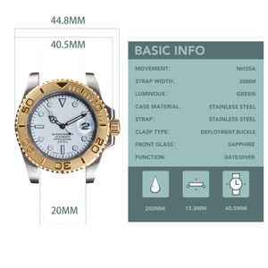 Reloj para Hombre con Movimiento NH35, Caja de 40 mm, Cristal de Zafiro Verde Luminoso, Esfera Blanca, Manecillas Azules, Relojes de Pulsera Mecánicos Automáticos - Product Image 6