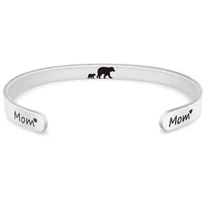 Ywganggu Stainless Steel Customizable Mother Day Bracelet Charm Small Bear Mama Bear Mother's Day Bangle