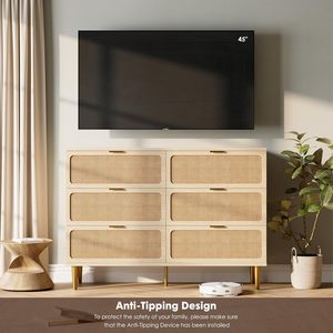 <span class=keywords><strong>Commode</strong></span> à <span class=keywords><strong>6</strong></span> <span class=keywords><strong>tiroirs</strong></span> en rotin GarveeHome, gain de place, à poser au sol, avec <span class=keywords><strong>tiroirs</strong></span> profonds pour chambre à coucher, salon et chambre d'enfant - Naturel - Product Image 2