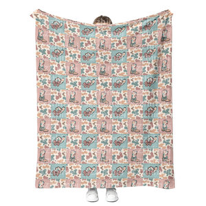 Bas quantité minimale de commande personnalisé sans couture sud-ouest couverture pays Cowboy bottes chapeaux Cactus <span class=keywords><strong>vache</strong></span> impression flanelle jeter couverture en gros - Product Image 3