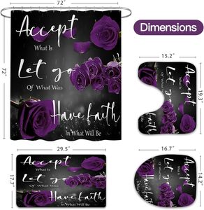 4 ensembles de salle de bain Purple Rose avec tapis <span class=keywords><strong>antidérapant</strong></span> <span class=keywords><strong>pour</strong></span> couvercle de toilette Tapis de bain Grateful Blessed Black Purple Home Decor en stock - Product Image 3