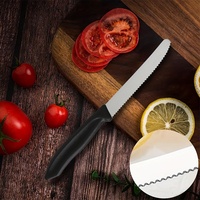 Couteau à viande, fruits, tomates, pain et légumes à bord ondulé dentelé avec manche en PP coloré pour la découpe de la viande en restaurant et cuisine