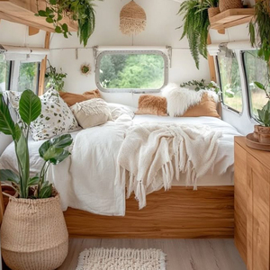 Parure de lit de luxe moderne pour camping-car, 4 pièces, en lin/coton écologique 300 fils, drap-housse doux, court et respirant - Product Image 1