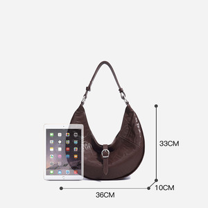 Bolso de Cuero Genuino en Forma de Media Luna para Mujer, Bolso de Hombro Tipo Hobo de Gran Capacidad, Bolso de Mano Vintage, Elegante Bolso de Media Luna para Llevar Bajo el Brazo - Product Image 5