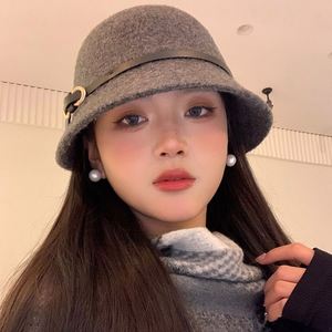 Gorro de Lana para Mujer, Invierno, con Hebilla, Ala Simple, Estilo Cubo Pequeño - Product Image 3