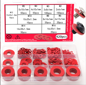 Kit assorti de rondelles isolantes plates en <span class=keywords><strong>fibre</strong></span> de papier acier rouge M2 M3 M4 M5 M6 M8 M10 M12 M14 M16 avec boîte - Product Image 1