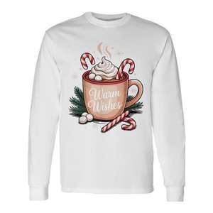 Camiseta de manga larga Warm Wishes Hot Cocoa con diseño navideño de dulces, cuello redondo unisex, talla para adultos - Product Image 1