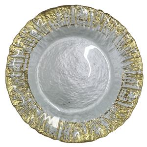 Assiette en verre rétro de style occidental, dorée, avec dentelle, pour steak froid, salade, dessert, assiette de présentation en verre transparent pour décoration de mariage - Product Image 1