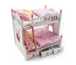 Ensemble de meubles de chambre à coucher pour enfants, jouets de maison de poupée, en bois, accessoires, lit superposé en bois, nouvelle collection